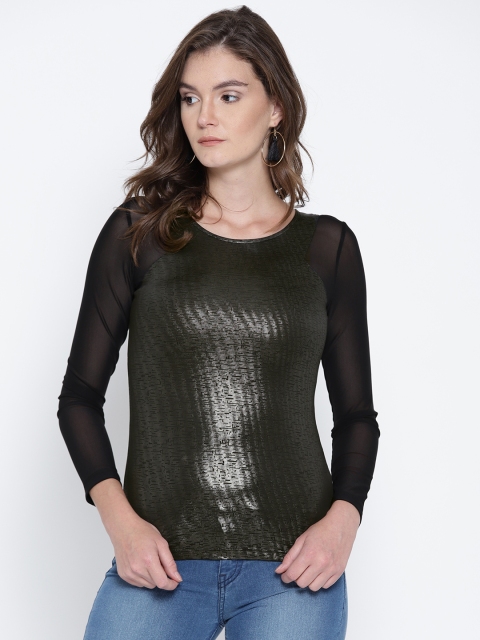 

Madame Women Black & Silver Printed Fitted Top