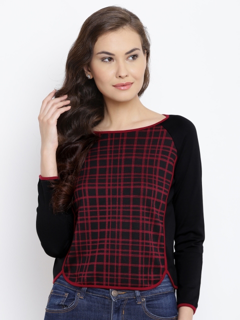 

Madame Women Black & Maroon Checked Top
