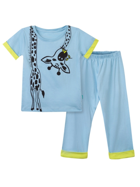 

You Got Plan B Kids Blue Cotton Giraffe Printed Night Suit PJ-Giraffe: 2-3