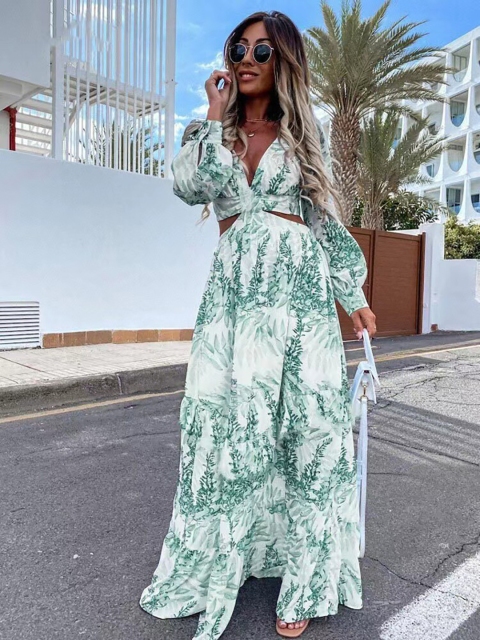 

BoStreet Green Floral Maxi Midi Dress