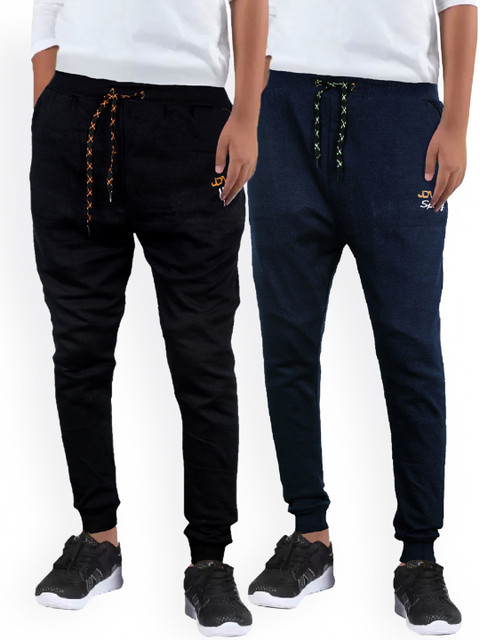 

Silver Fang Boys Pack Of 2 Black & Blue Solid Cotton Joggers