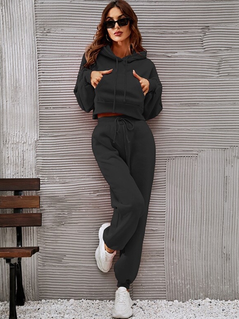 

BoStreet Women Black Sweatshirt with Joggers