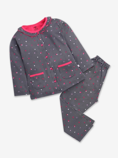 

Hopscotch Girls Pink & Black Printed Night suit