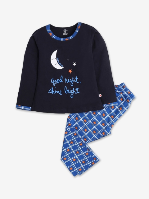 

Hopscotch Girls Black & Blue Printed Night suit