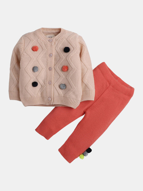 

Hopscotch Kids Peach-Coloured & Red Top with Trousers