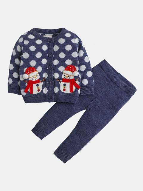 

Hopscotch Kids Navy Blue & White Printed Top with Trousers