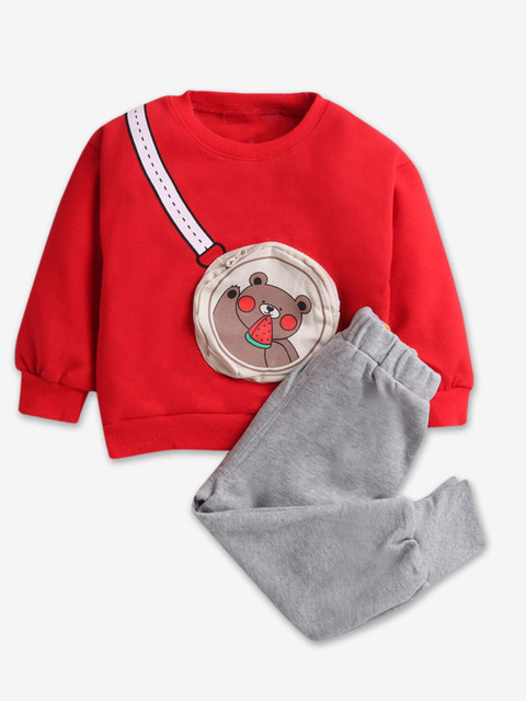 

Hopscotch Boys Red & Grey Printed Cotton Top with Joggers
