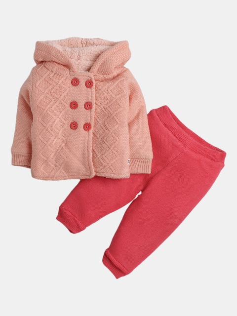 

Hopscotch Girls Peach-Coloured & Red Coat with Trousers