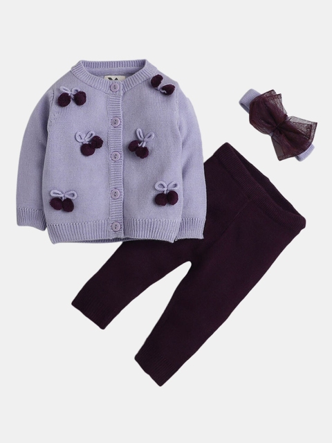 

Hopscotch Girls Purple & Black Embellished Acrylic Sweater with Trousers