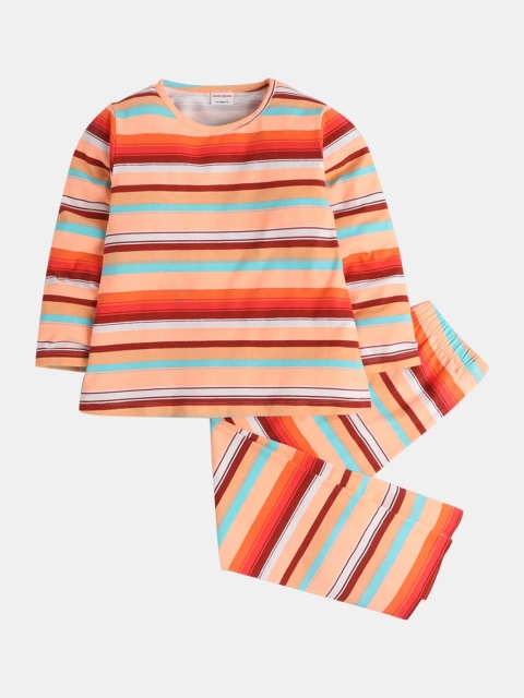 

Hopscotch Girls Peach-Coloured & Orange Striped Night Suit