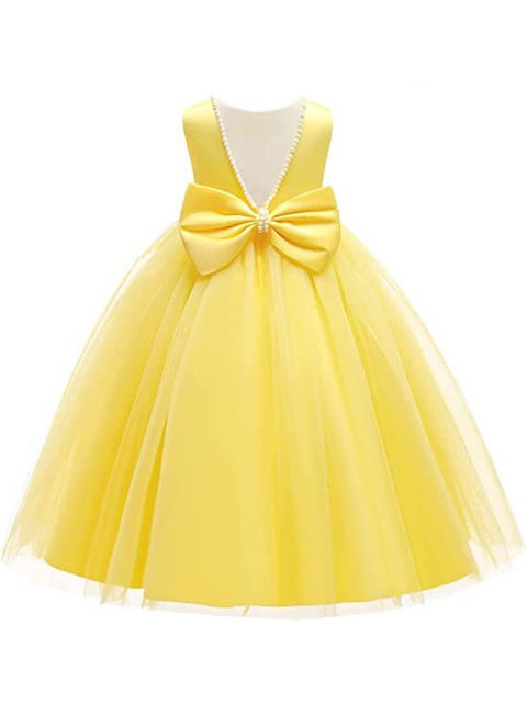 

R Cube Girls Yellow Satin Sleeveless Maxi Dress