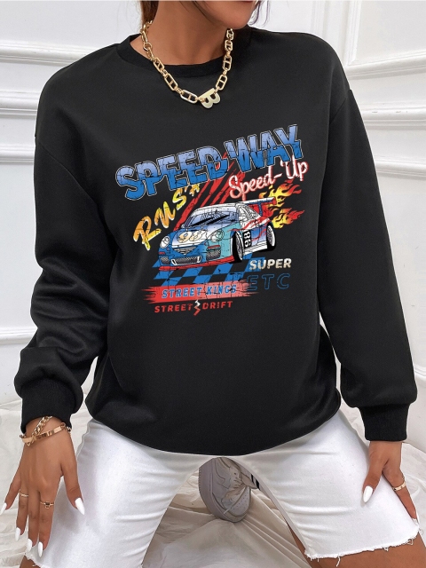 

BoStreet Women Black Printed Sweatshirt