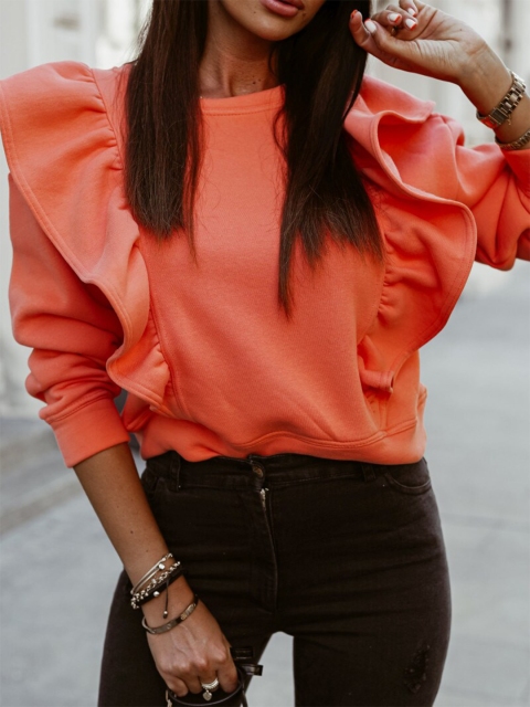 

BoStreet Women Orange Solid Long Sleeves Sweatshirt