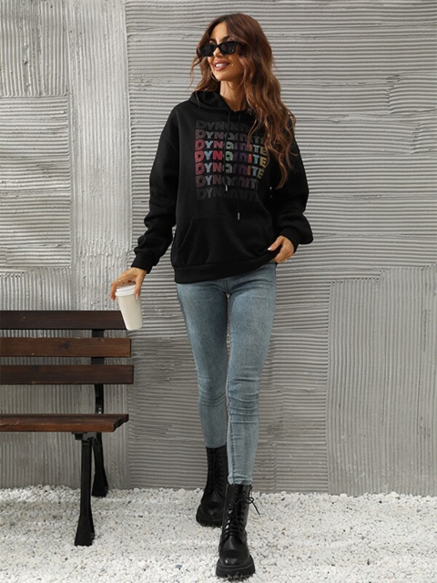 

BoStreet Women Black Printed Hooded Sweatshirt