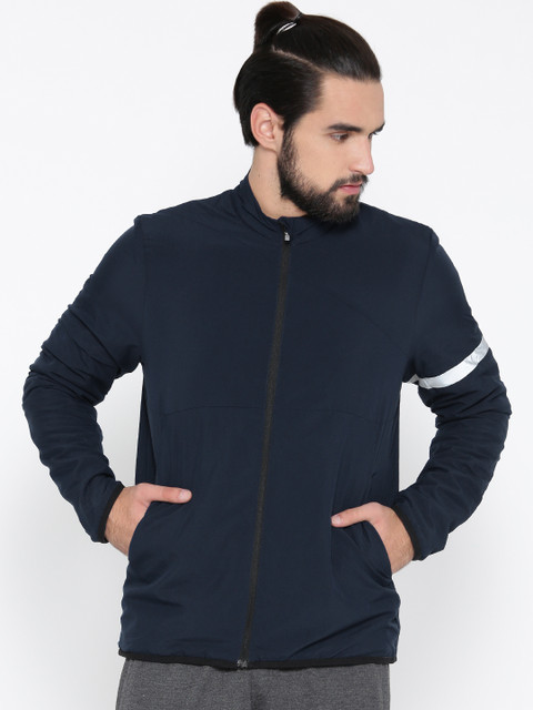 

Reebok Men Navy FLC LND Solid Running Jacket, Navy blue