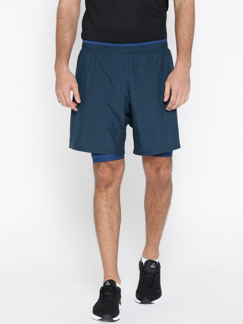 

Reebok Men Navy RE 2-1 Solid Running Shorts, Navy blue