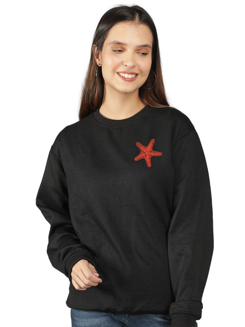 

Mad Over Print Women Black Printed Sweatshirt