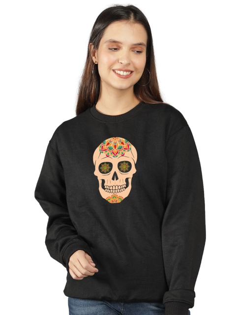 

Mad Over Print Women Black Printed Sweatshirt