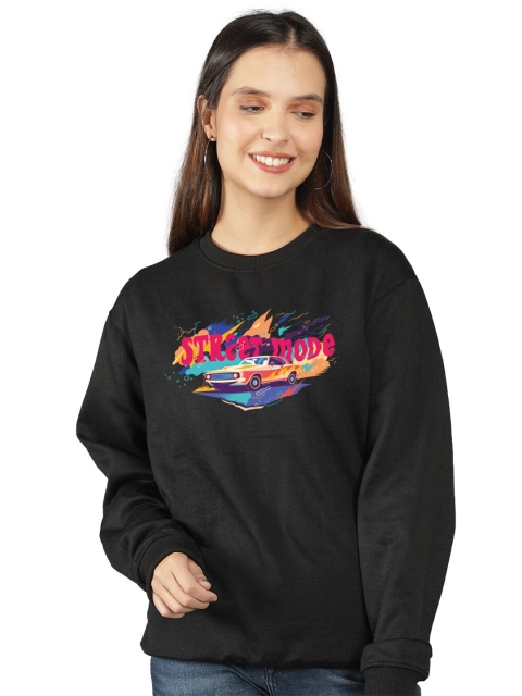 

Mad Over Print Women Black Printed Sweatshirt