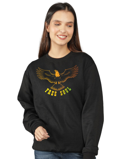 

Mad Over Print Women Black Printed Sweatshirt