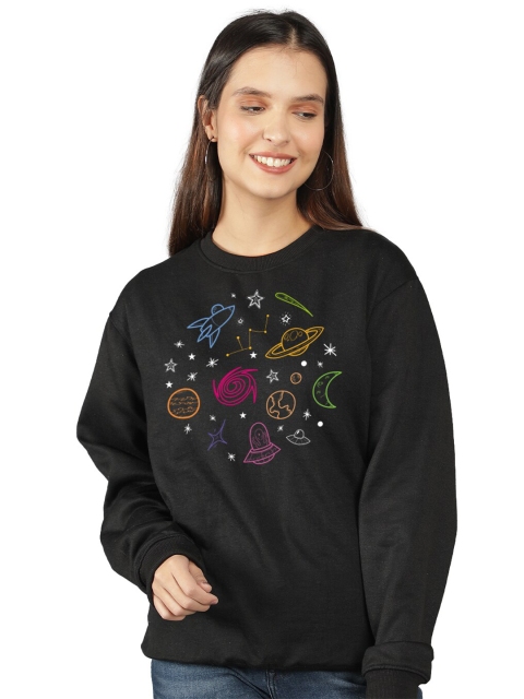 

Mad Over Print Women Black Printed Sweatshirt