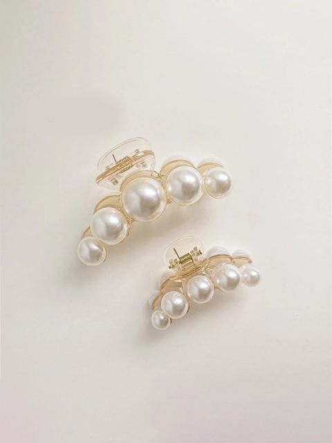 

ANNA CREATIONS Women Set of 2 White & Gold-Toned Alligator Hair Clips