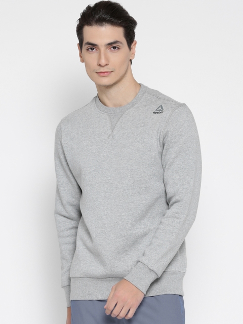 

Reebok Men Grey Melange Fleece Crew Solid Training Sweatshirt