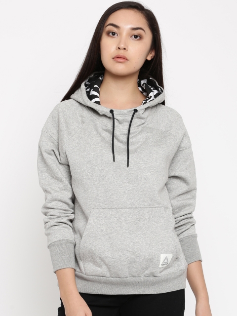 

Reebok Women Grey Melange Solid WOR CS OTH Hooded Sweatshirt