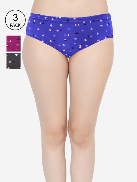 

GROVERSONS Paris Beauty Women Pack Of 3 Cotton Assorted Hipster Briefs PANTY-RI-2250, Blue