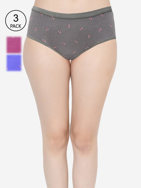 

GROVERSONS Paris Beauty Women Pack Of 3 Cotton Assorted Hipster Briefs 1250, Grey
