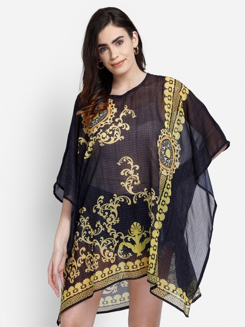 

Aditi Wasan Black & Yellow Ethnic Motifs Chiffon Kaftan Dress