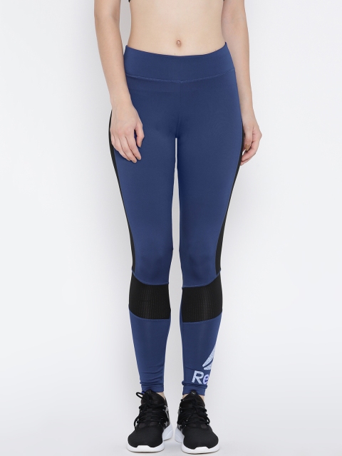 

Reebok Blue & Black WOR Big Logo Training Tights