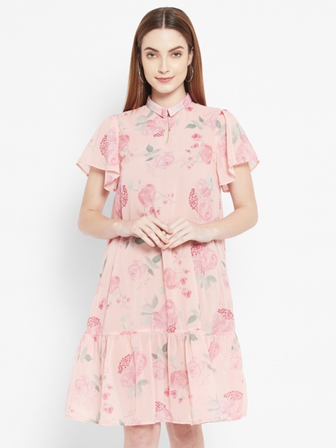 

VALBONE Women Pink Floral Keyhole Neck A-Line Dress