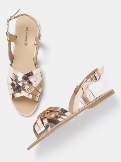 

DressBerry Women Gold-Toned Strappy Flats