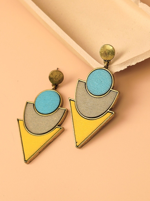 

Young & Forever Women Blue & Yellow Gold-Plated Triangular Drop Earrings