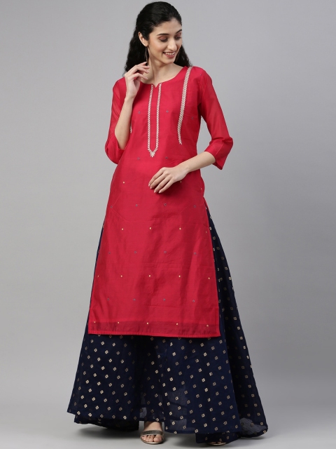 

NAYRA Women Red Chanderi Silk Kurta with Skirt