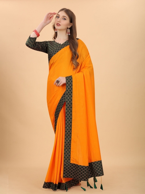 

TEREZA Yellow & Green Solid Pure Silk Saree