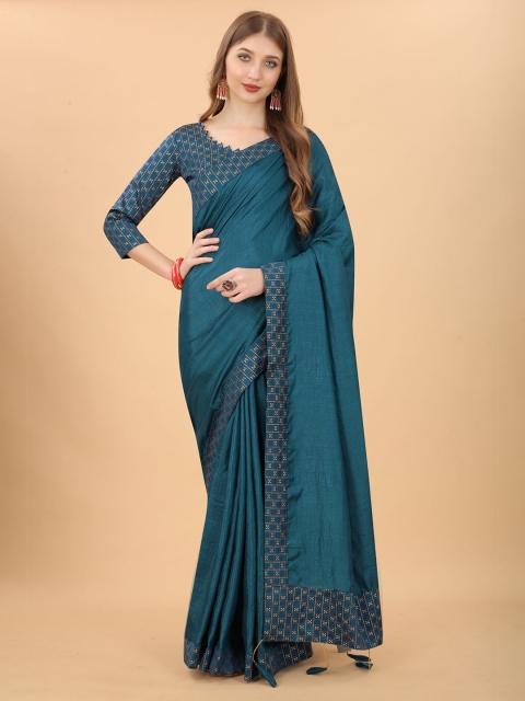 

TEREZA Teal & Brown Embroidered Pure Silk Banarasi Saree