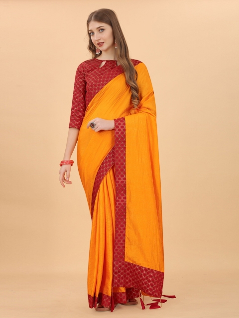 

TEREZA Yellow & Maroon Pure Silk Banarasi Saree