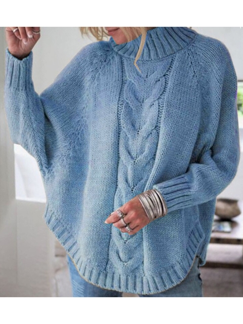 

BoStreet Women Blue Long Sleeves Cable Knit Pullover