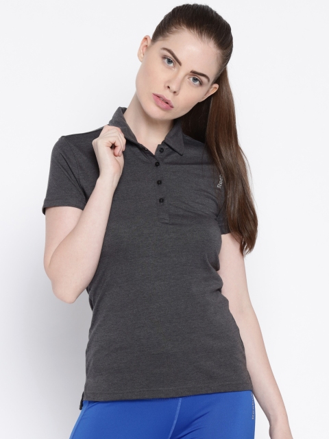 

Reebok Women Charcoal Solid Polo Collar T-shirt