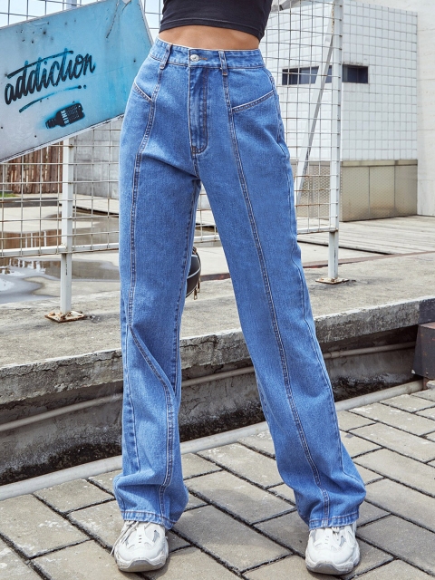 

BoStreet Women Blue Wide Leg Light Fade Jeans