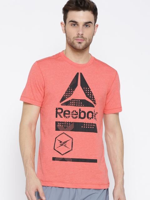 

Reebok Men Coral Pink Speedwick Printed Round Neck T-shirt