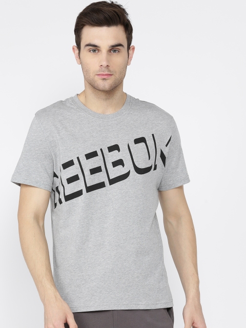 

Reebok Men Grey Melange CS Graphic Printed Round Neck T-shirt