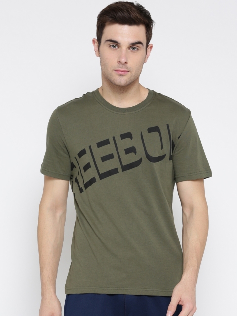 

Reebok Men Olive Green CS Graphic Printed Round Neck Training T-shirt