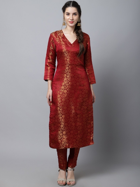 

anokherang Women Maroon Floral Kurta with Trousers