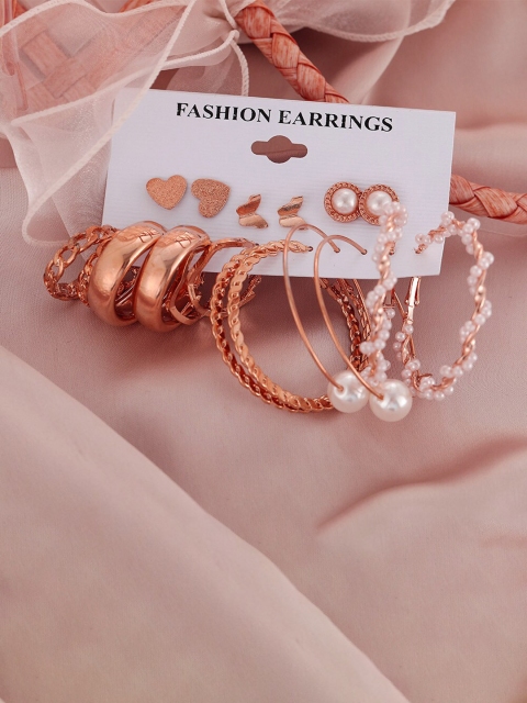 

ANNA CREATIONS Set Of 9 Rose Gold Contemporary Drop Earrings