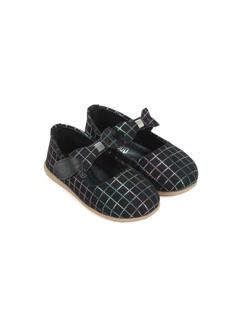 

Lil Lollipop Kids Girls Black And Green Checked Bow Applique Ballerina Flat