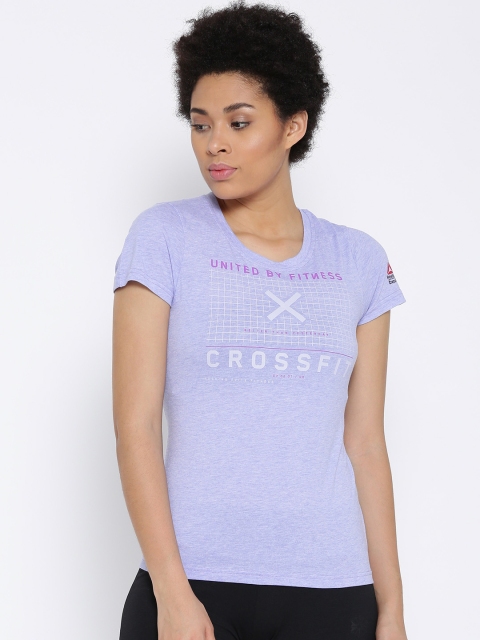 

Reebok Women Lavender RC Polyester Blend Printed Round Neck T-shirt
