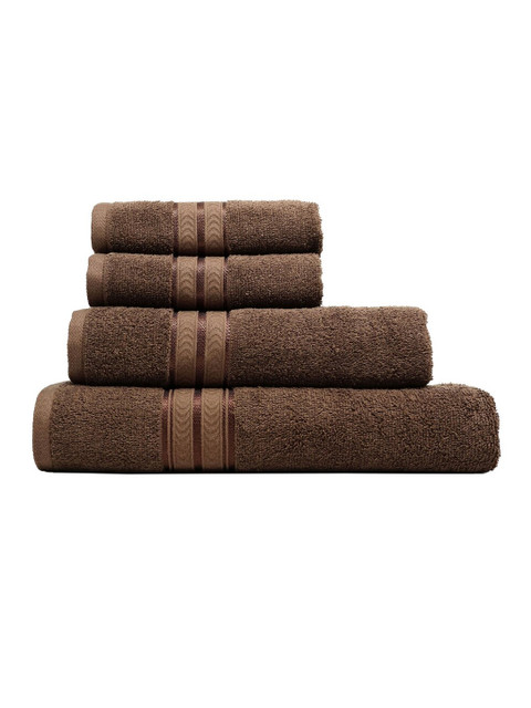 

Trident Set of 4 Brown Solid Pure Cotton 400 GSM Towel Set